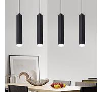 Lámpara colgante LED negra, lámpara colgante de tubo largo de 7 W, accesorio de iluminación colgante cilíndrico con cabeza de cristal cuadrada, luz de techo suspendida para cocina, comedor, bares