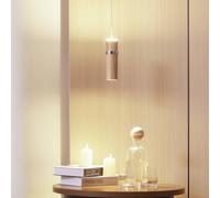 Lámpara colgante LED Nojus de Lucande, madera, luz hacia arriba/abajo, Ø 6 cm