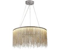 Lámpara Colgante LED Redonda con borlas, Moderna lámpara de Techo Decorativa de Lujo con Cadena de Tambor para Sala de Estar, Hotel, Dormitorio y Comedor. Plateada + 3 Luces de Color - 50 cm 35 W (Pl