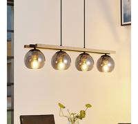 Lindby lámpara colgante Enrique, humo, 4 luces, cristal, madera, E27