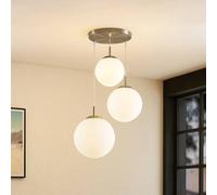 Lámpara colgante Lindby Heleska, blanca, cristal, 3 luces, Ø 47cm