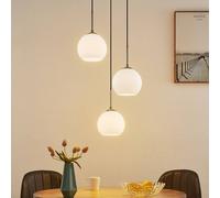 Lámpara colgante Lindby Jurian, Ø 32 cm, 3 luces, níquel/opal, cristal True
