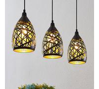 Lámpara colgante Lindby Marcello, 75 cm, 3 luces, negro-dorado