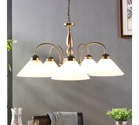 Lámpara colgante Lindby Otis, Ø 68 cm, 5 luces, blanca, cristal, E27