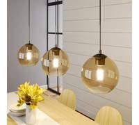 Lámpara colgante Lindby Sofian, ámbar, cristal, 100 cm, 3 luces.