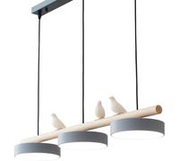 Lámpara colgante lineal LED moderna de 3 luces para mesa de comedor, lámpara colgante de techo de madera con diseño de pájaro nórdico, regulable, para decoración de cocina, isla, casa de cam