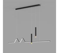 Lámpara Colgante Lineal Negra, Lámpara de Suspensión de Tira Larga de Metal con Foco Acanalado, Lámparas de Suspensión Led Modernas - 36W - 3 Modos de Color, Lámpara de Araña para Isla de Cocina (47,2