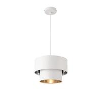 Lámpara colgante lopar - e27 - 60w - metal tela - 149 x ø 30 cm blanco y plata [lux.pro]