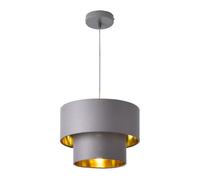 Lámpara colgante lopar - e27 - 60w - metal tela - 149 x ø 30 cm gris y dorado [lux.pro]