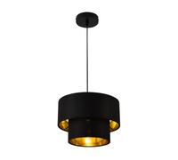 Lámpara colgante lopar - e27 - 60w - metal tela - 149 x ø 30 cm negro y dorado [lux.pro]