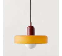 Lámpara Colgante Luz Colgante Redonda Nórdica de Cristal Lámpara de Mesita de Noche de Un Solo Cabezal Lámpara de Araña Moderna Y Colorida de Estilo Rústico para Dormitorio Y Comedor (Naranja Y Rojo