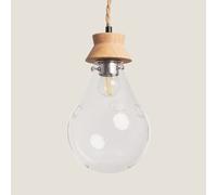LEDKIA LIGHTING - Lámpara Colgante Kathu Bumbieris | Diseño Elegante | Madera y Cristal | Compatible con Bombilla LED E27 | Cable Ajustable | Ideal para Hogar y Negocio, Natural, Madera Vidrio