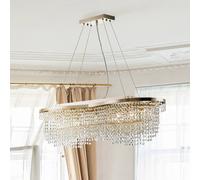 Luz Colgante Lámpara Cristal 93CM Largo En Oro Rosado 7x E14 Mesa de Comedor