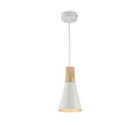 Lámpara Colgante Metal Madera Ø 14CM H:142CM Ajustable Blanco Natural E27