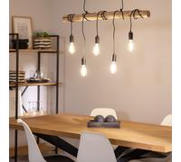 LEDKIA LIGHTING - Lámpara Colgante de Metal y Madera Yagis | Diseño Elegante | Compatible con Bombillas E27 | Uso Interior | Cable Ajustable, Negro, Madera