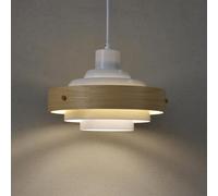 Lámpara colgante Mid Century de madera, blanco, 1 llama, 30 cm de diámetro, E27, moderna para salón, cocina y comedor