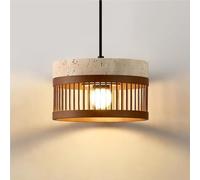 Lámpara Colgante Minimalista Moderna de Piedra travertino Amarilla con Acabado en Nogal Macizo. Lámpara Colgante de Techo de rústico nórdico de Mediados de Siglo para Isla de Cocina, Comedor y