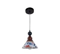 Lámpara Colgante Moderna China de Cerámica Y Latón con Casquillo E27, Diseño de Nubes Azules Y Rojas, con Cable Ajustable, Estilo Oriental para Dormitorio, Comedor O Antesala de Noche.