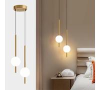 Lámpara colgante moderna con forma de globo, lámpara colgante LED para mesita de noche, dormitorio, minimalista, de techo alto, lámpara colgante dorada, lineal y larga, para comedor, sala de estar, co
