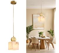 Lámpara Colgante Moderna de alabastro, Globo terráqueo con Cable Negro, lámpara de Techo LED para Dormitorio, mesita de Noche, lámpara Colgante Minimalista de Piedra Natural (12 cm)
