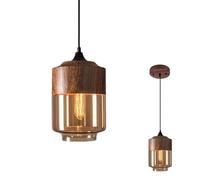 Lámpara colgante moderna de cristal ámbar, estilo retro, industrial, metal y madera, para isla de cocina, lámpara de techo de 7 pulgadas, elegante decoración del hogar, color marrón