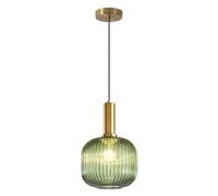 Lámpara colgante moderna de vidrio estriado blanco, pequeña lámpara de 1 luz con forma de globo esmerilado, montaje en techo de mediados de siglo, lámpara colgante individual de oro cepillado (verde)