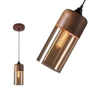 Lámpara colgante moderna, lámpara colgante de vidrio industrial retro, lámpara colgante con acabado de madera y metal, lámpara colgante para isla de cocina, lámpara de techo con pantalla de vidrio ámb