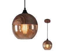 Lámpara colgante moderna, lámpara colgante de vidrio industrial retro, lámpara colgante con acabado de madera y metal, lámpara colgante para isla de cocina, lámpara de techo con pantalla de vidrio ámb