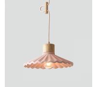 Lámpara colgante moderna nórdica de madera y hormigón color macaron, con borde ondulado, casquillo E27 y altura ajustable para comedor, isla de cocina, dormitorio, cafetería o habitación infantil (ro
