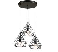 Lampara Colgante Moderno Ø25cm Grupo de 3 Vías Diamante Disco Cage Pájaro Jaula de Hierro Luz de Techo Combinación Metal Minimalismo 3Headlights Decoracion de Comedor Cocina Sala （Negro）