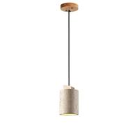 Lámpara Colgante nórdica Moderna con Acento de Bloque de Madera y Cilindro de travertino, Base de Madera de Altura Ajustable.