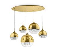 Lámpara Colgante Pantalla Esférica L: 91 Cm Metal Vidrio 5x E27 En Oro