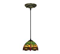 Lámpara colgante pastoral Tiffany para la isla de la cocina, 8'' estilo libélula antigua amarillo rojo verde manchado lámpara colgante para comedor dormitorio casa de campo sala de estar pasillo,A
