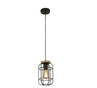 Lámpara Colgante Pendelleuchte E27 Negro Natural Ø 15CM Metal Madera Retro Mesa
