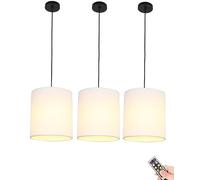 Lámpara colgante que funciona con pilas con control remoto, iluminación colgante sin cableado, lámpara colgante de techo con pantalla de tela blanca para dormitorio, isla de cocina, sala de estar (Co