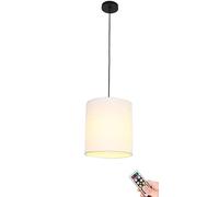 Lámpara colgante que funciona con pilas con control remoto, iluminación colgante sin cableado, lámpara colgante de techo con pantalla de tela blanca para dormitorio, isla de cocina, sala de estar (Co