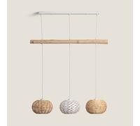 LEDKIA LIGHTING - Lámpara Colgante Ratán y Madera Linfen | Diseño Boho-Chic | Compatible con Bombillas E27 | Cable y Altura Ajustables | IP20 Interior, Color Natural