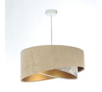 Lámpara Colgante Redonda Ø 50 Cm E27 Beige Gris Dorado Tela Moderna