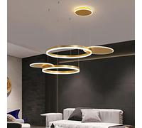 Lámpara colgante redonda de 5 anillos para mesa de comedor, lámpara colgante LED de 80 W, regulable con control remoto, lámpara colgante acrílica de metal moderna para comedor, sala de estar y