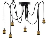 Lámpara colgante retro de 6 luces E27 con forma de araña, lámpara colgante dorada, lámpara colgante antigua vintage con cable ajustable, lámpara de techo DIY para sala de estar, dormitorio, bar Made