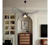 Lámpara Colgante Retro De Vértigo Araña, Fibra De Vidrio + Diseño De Sombrero De Tela De Fibra Luz Pendiente,sala De Estar Moderna Cocina Baño Iluminación Decorativa, E27 Black 100cm