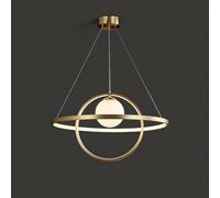 Lámpara colgante Ring Gold, lámpara de araña de latón posmoderna con pantalla de globo de cristal, ideal para sala de estar, dormitorio, comedor, cocina, isla, 86 W, iluminación variable de 3 colores.