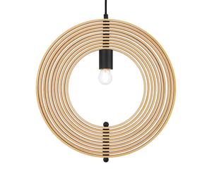 Lámpara colgante Roots de Maytoni, forma esférica, Ø 43 cm, madera/negro