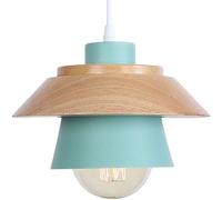 Lámpara Colgante rústica Simple de 7.4" Lámpara Redonda de Metal Creativa Lámpara de araña Decorativa de Madera Lámpara de Techo para el hogar con Pantalla de Hierro para Isla de