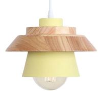 Lámpara Colgante rústica Simple de 7.4" Lámpara Redonda de Metal Creativa Lámpara de araña Decorativa de Madera Lámpara de Techo para el hogar con Pantalla de Hierro para Isla de