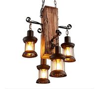 Lámpara Colgante Rústica Vintage Personalidad Retro Sala De Estar Madera Lámpara Colgante De Metal E27 Industrial De Altura Ajustable Lámpara De Techo De Comedor Lámpara De Sala De Estar, 4 * E27