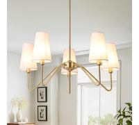 Lampara Colgante Techo Oro,5 LáMparas Lampara Techo Colgante 76Cm E14 CláSicas Lineales 160W Lampara Colgante Con Pantalla De Lino Blanco Lamparas Colgantes De Techo De Habitacion Salon