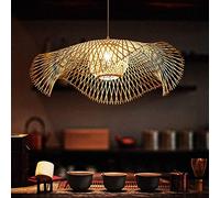 Lámpara colgante tejida de bambú vintage natural hecha a mano E27, luz colgante ajustable para villa, dormitorio y sala de estar, 85 cm, accesorio de techo rústico