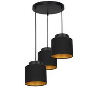 Lámpara Colgante Tela En Negro Oro 3 Focos E27 Salón Comedor