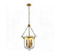Lámpara Colgante Tradicional Tipo Campana de Cristal con Acabado Dorado Y 3 Luces. 14 Pulgadas de Ancho con Cadena Ajustable. Ideal para Isla de Cocina, Comedor, Pasillo O Dormitorio.